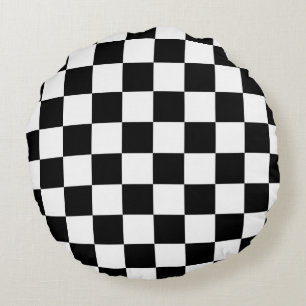 black and white checker pattern round pillow