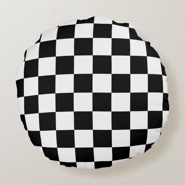black and white checker pattern round pillow (Back)