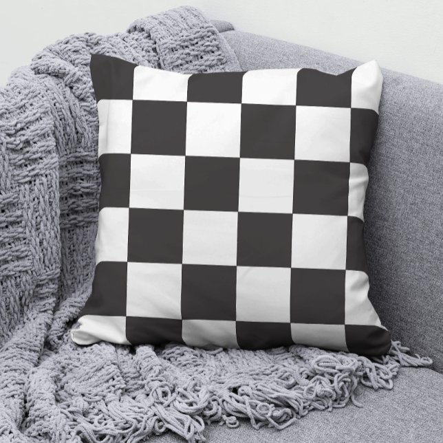 Black and White Checker Pattern Throw Pillow (Creator Uploaded)