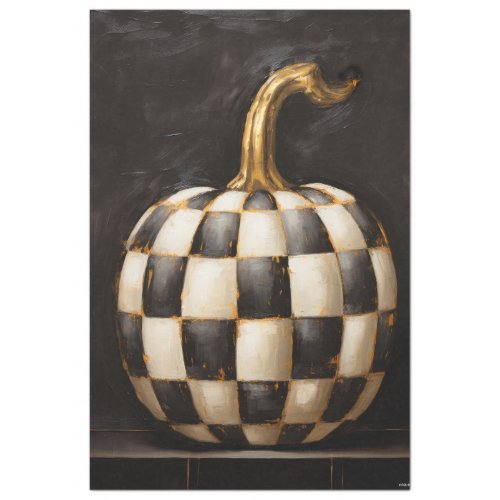 Black and white checker pumpkin and gold stem tissue paper