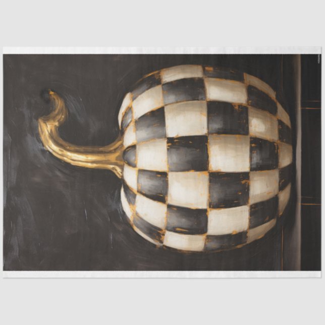Black and white checker pumpkin and gold stem tissue paper (Front)