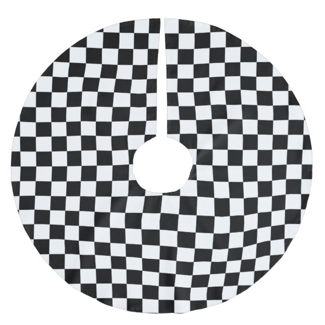 Black and White Checkerboard Background Brushed Polyester Tree Skirt (Front)