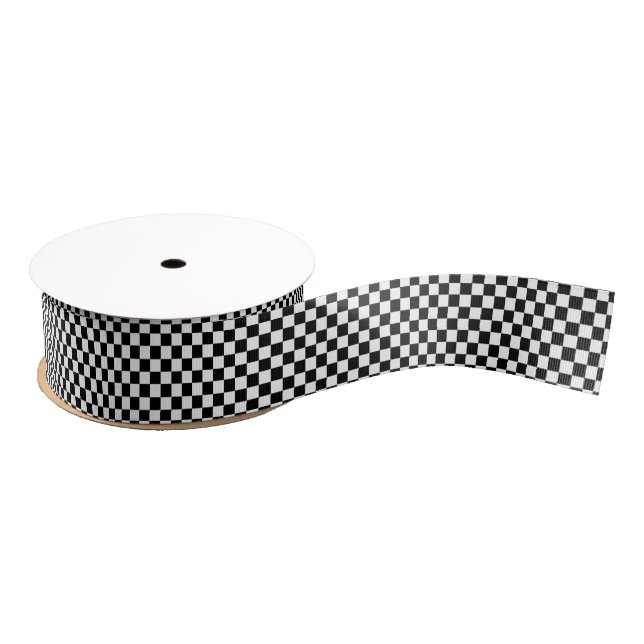 Black and White Checkerboard Background Grosgrain Ribbon (Spool)
