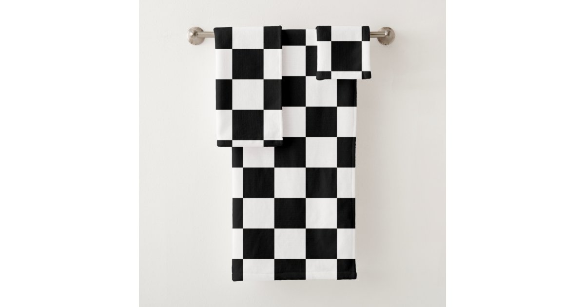 Black White Checkered Bath Towels, Checkerboard Bath Towels