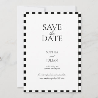 Black and White Checkerboard Border Modern Save The Date