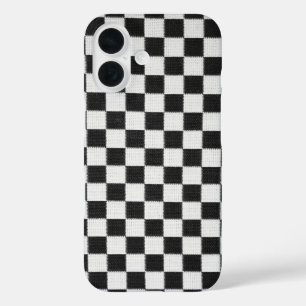 Black and white checkerboard iPhone 16 case