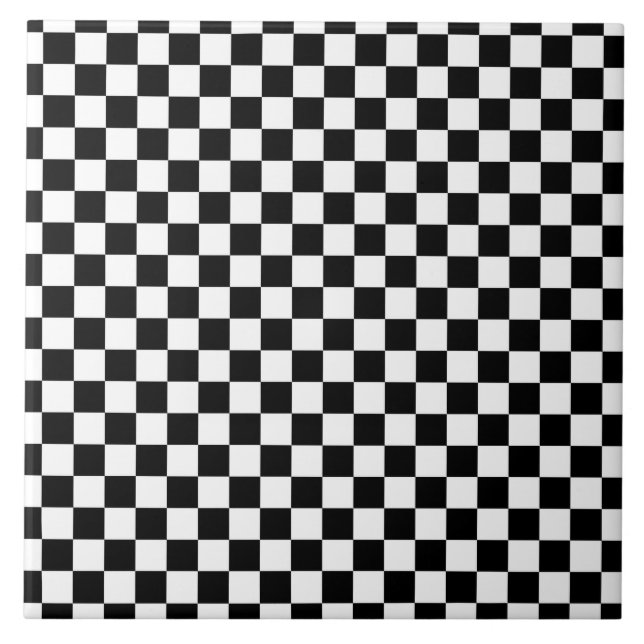 Black and White Checkerboard Ceramic Tile (Front)