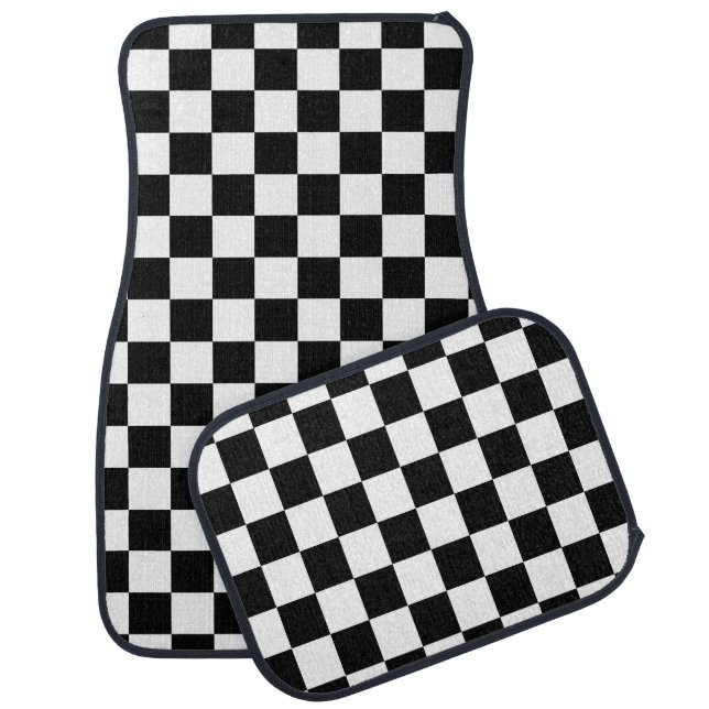 Black and White Checkerboard Checkered Flag Car Floor Mat (Set)