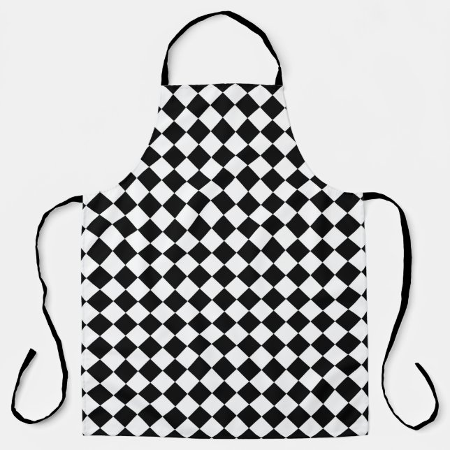 Black And White Checkerboard Checkered Flag Design Apron (Front)