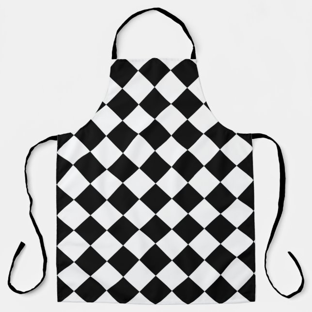 Black And White Checkerboard Checkered Flag Design Apron (Front)