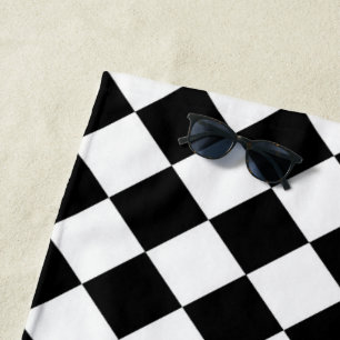 Black And White Checkerboard Checkered Flag Design Beach Towel