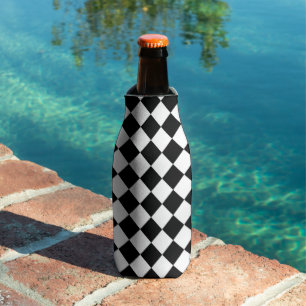 Black And White Checkerboard Checkered Flag Design Bottle Cooler