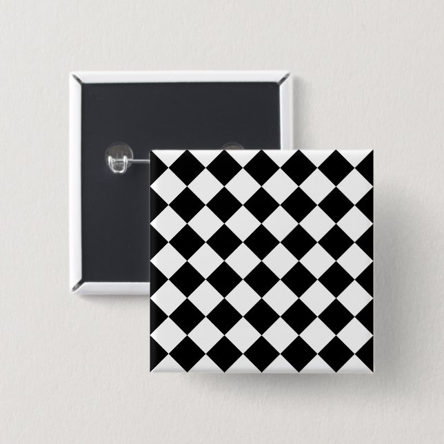 Black And White Checkerboard Checkered Flag Design Button (Front & Back)