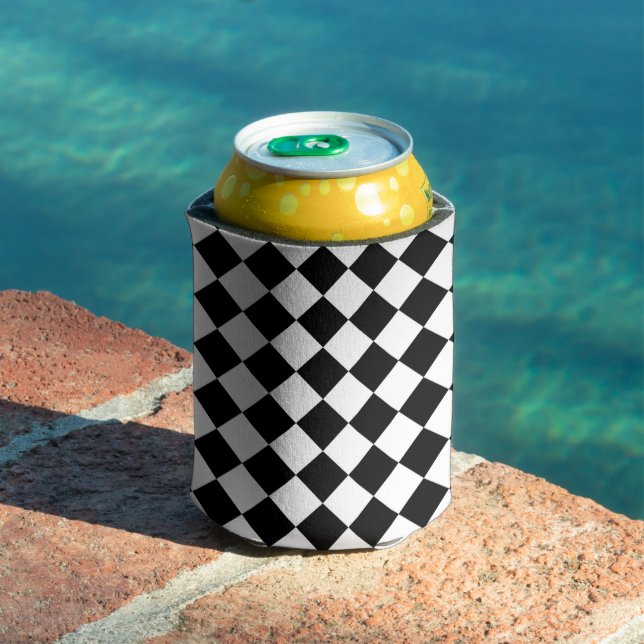 Black And White Checkerboard Checkered Flag Design Can Cooler (In Situ Pool)