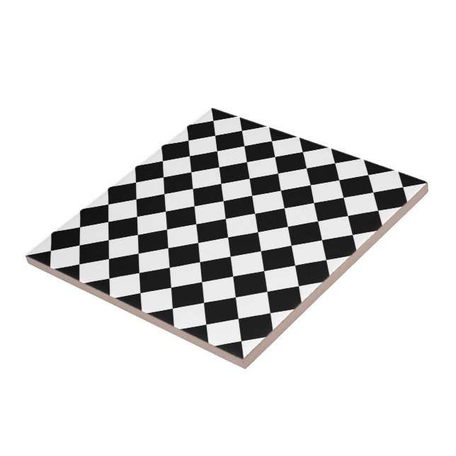 Black And White Checkerboard Checkered Flag Design Ceramic Tile (Side)