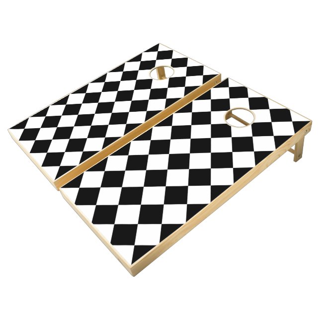 Black And White Checkerboard Checkered Flag Design Cornhole Set (Angled)