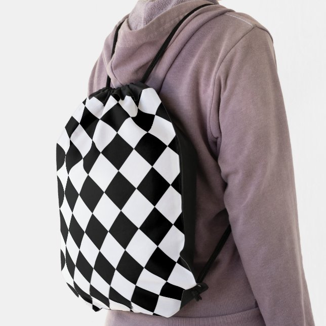Black And White Checkerboard Checkered Flag Design Drawstring Bag (Insitu)