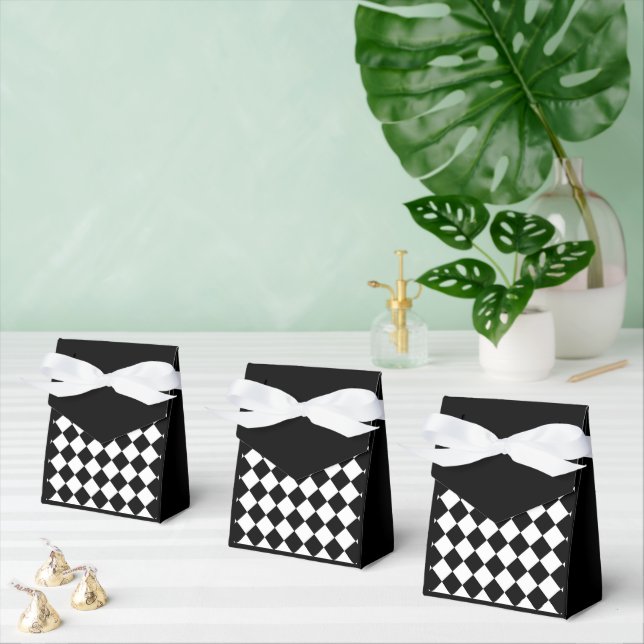 Black And White Checkerboard Checkered Flag Design Favor Boxes (Multiple)