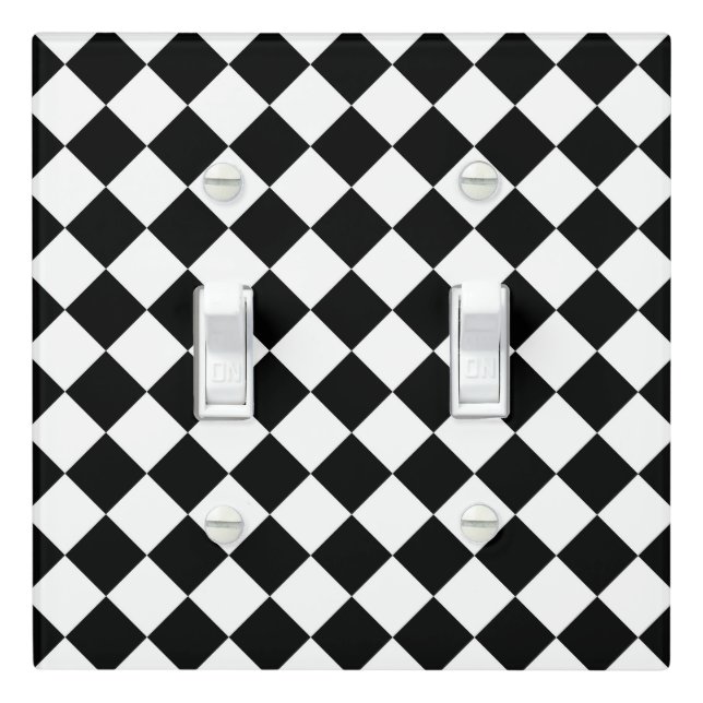 Black And White Checkerboard Checkered Flag Design Light Switch Cover (In Situ)