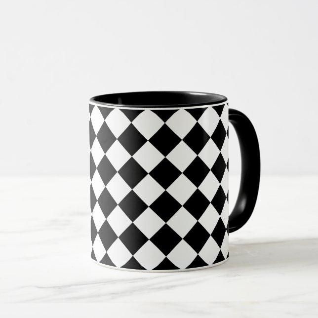 Black And White Checkerboard Checkered Flag Design Mug (Front Right)