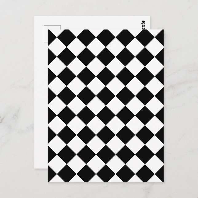 Black And White Checkerboard Checkered Flag Design Postcard (Front/Back)
