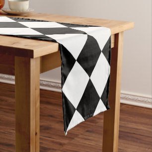 Black And White Checkerboard Checkered Flag Design Short Table Runner
