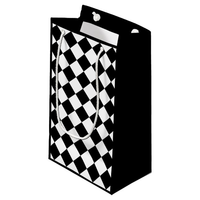 Black And White Checkerboard Checkered Flag Design Small Gift Bag (Front Angled)