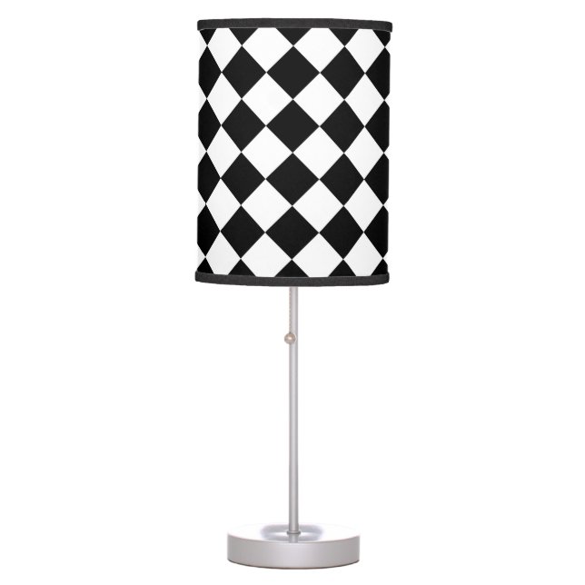 Black And White Checkerboard Checkered Flag Design Table Lamp (Front)