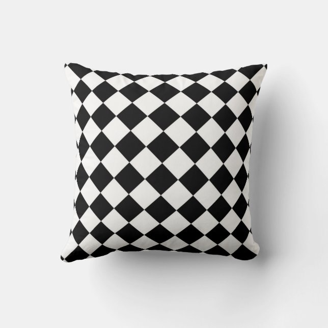 Black And White Checkerboard Checkered Flag Design Throw Pillow (Back)