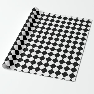 Black And White Checkerboard Checkered Flag Design Wrapping Paper