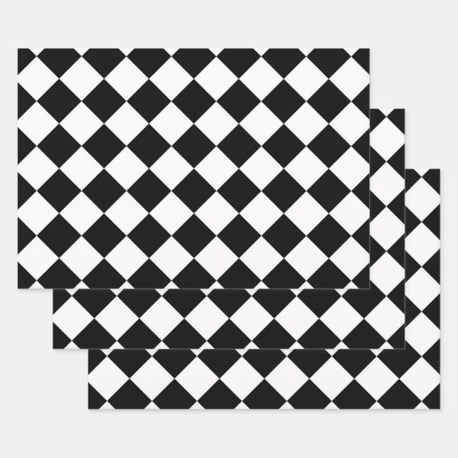 Black And White Checkerboard Checkered Flag Design Wrapping Paper Sheets (Set)