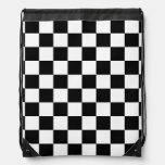 Black and White Checkerboard Checkered Flag Drawstring Bag