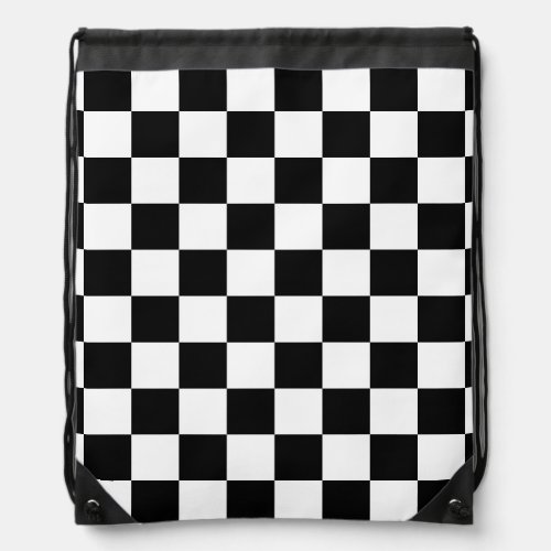 Black and White Checkerboard Checkered Flag Drawstring Bag