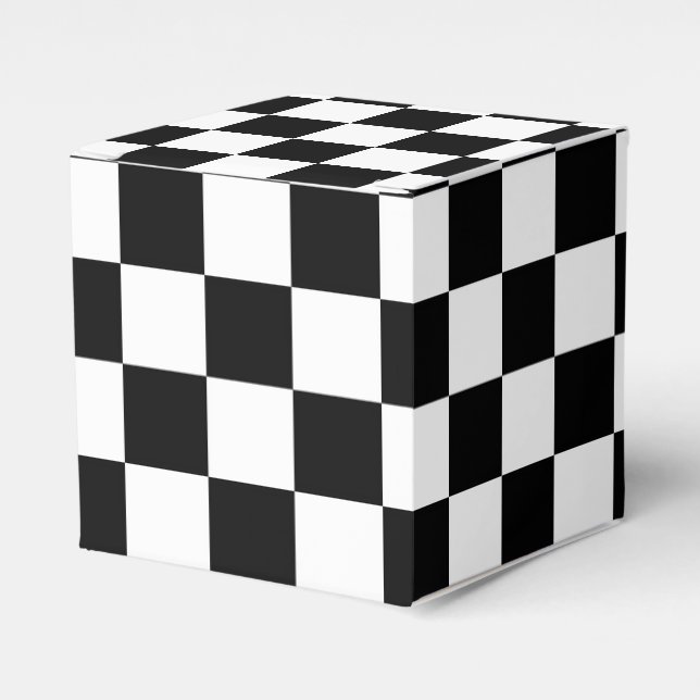 Black and White Checkerboard Checkered Flag Favor Boxes (Front Side)