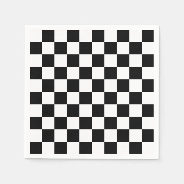 Black and White Checkerboard Checkered Flag Napkins (Front)
