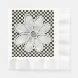Black and White Checkerboard Daisy Napkins