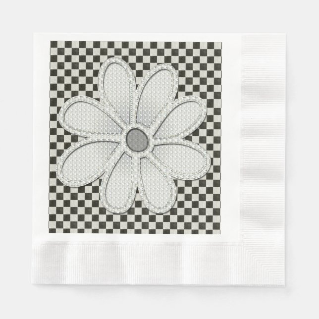 Black and White Checkerboard Daisy Napkins (Front)