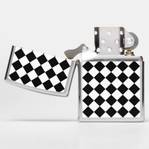 Black And White Checkerboard Diagonal Design Zippo Lighter