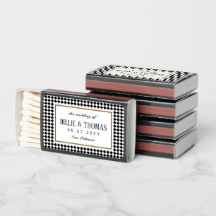 Black and White Checkerboard Jazz Club Wedding Matchboxes