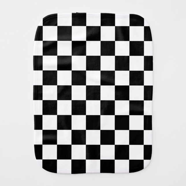 Black and White Checkerboard Monogrammed Baby Burp Cloth (Front)