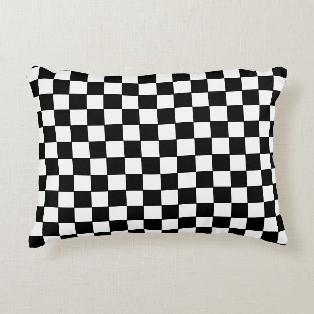Black and White Checkerboard Pattern Accent Pillow (Front)