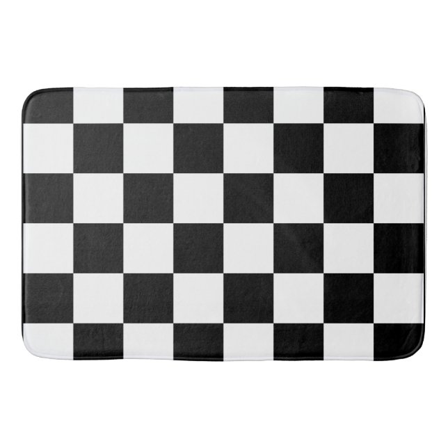 Black and White Checkerboard Pattern  Bath Mat (Front)