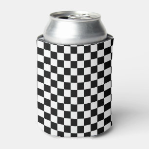 Black and White Checkerboard Pattern Can Cooler