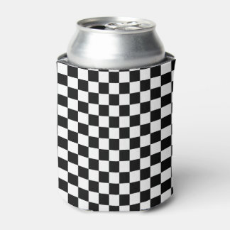 Black and White Checkerboard Pattern Can Cooler