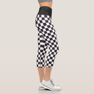 Black and White Checkerboard Pattern Capri Leggings