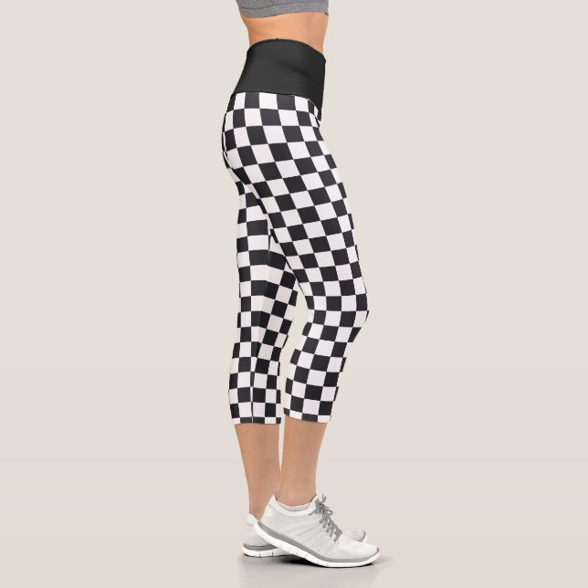 Black and White Checkerboard Pattern Capri Leggings (Right)