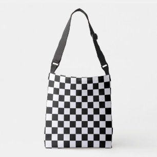 Black and White Checkerboard Pattern Crossbody Bag