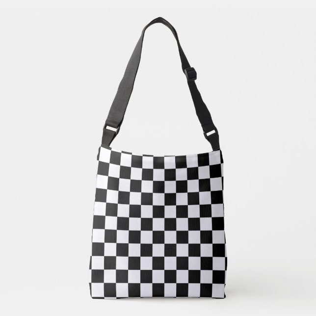 Black and White Checkerboard Pattern Crossbody Bag (Front)