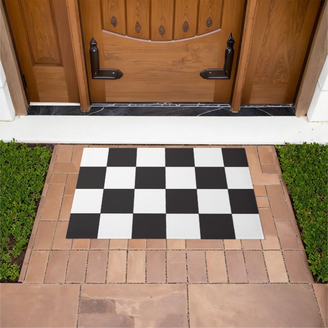 Black and White Checkerboard Pattern Doormat (Outdoor)