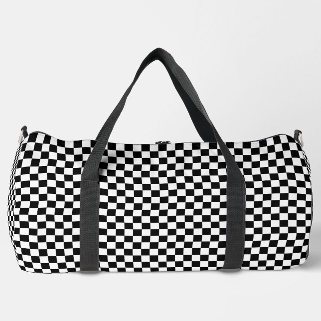 Black and White Checkerboard Pattern Duffle Bag (Front)